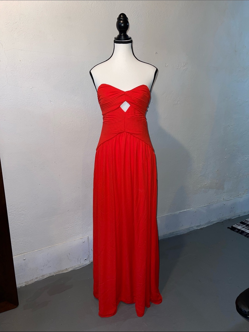 Lulus Rozala Bright Red Pleated Strapless Maxi Dress
